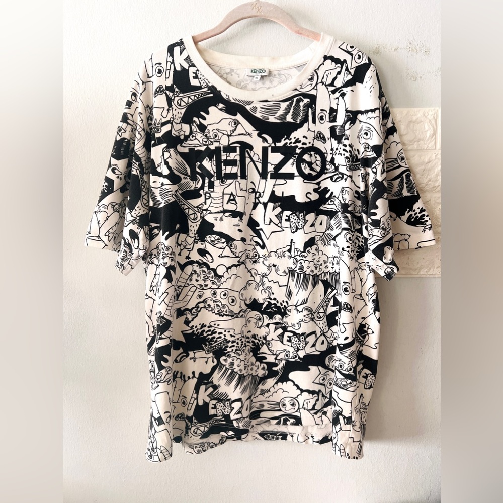 Kenso All Over Cartoon-Print Logo Tee, XL